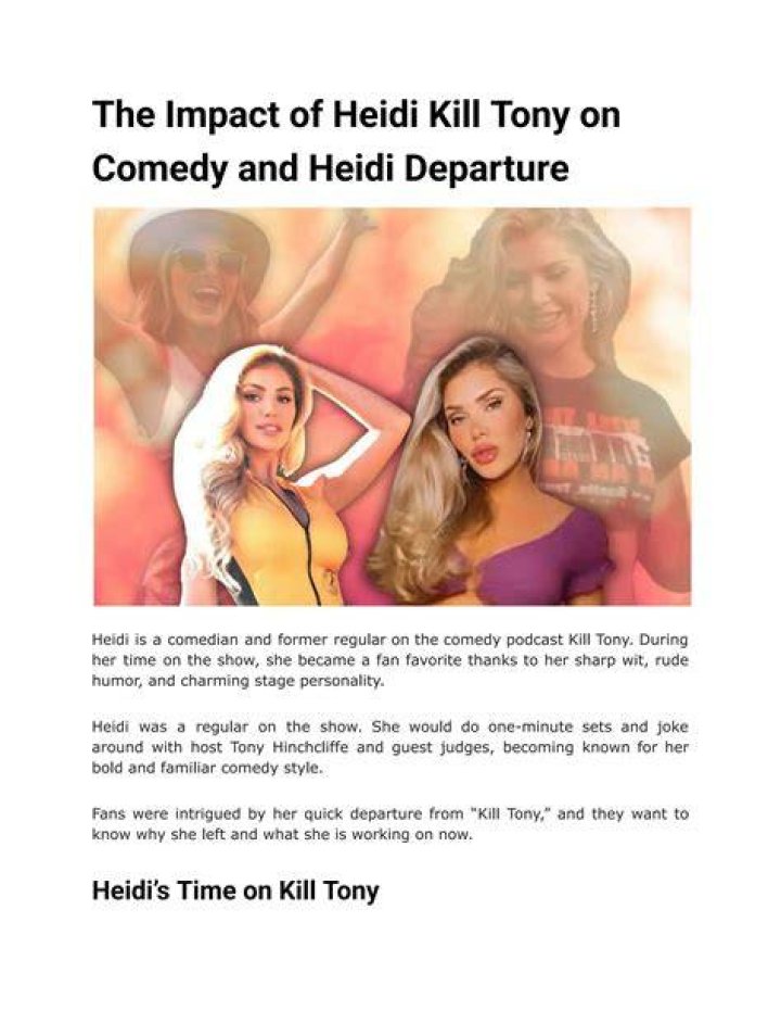 Heidi Kill Tony: A Comprehensive Analysis of the Controversial Crime Story
