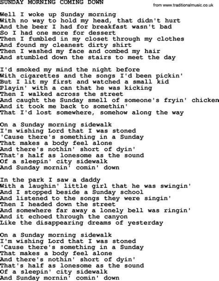 Sunday Morning Coming Down: Exploring the Lyrics and Story Behind the Classic Song